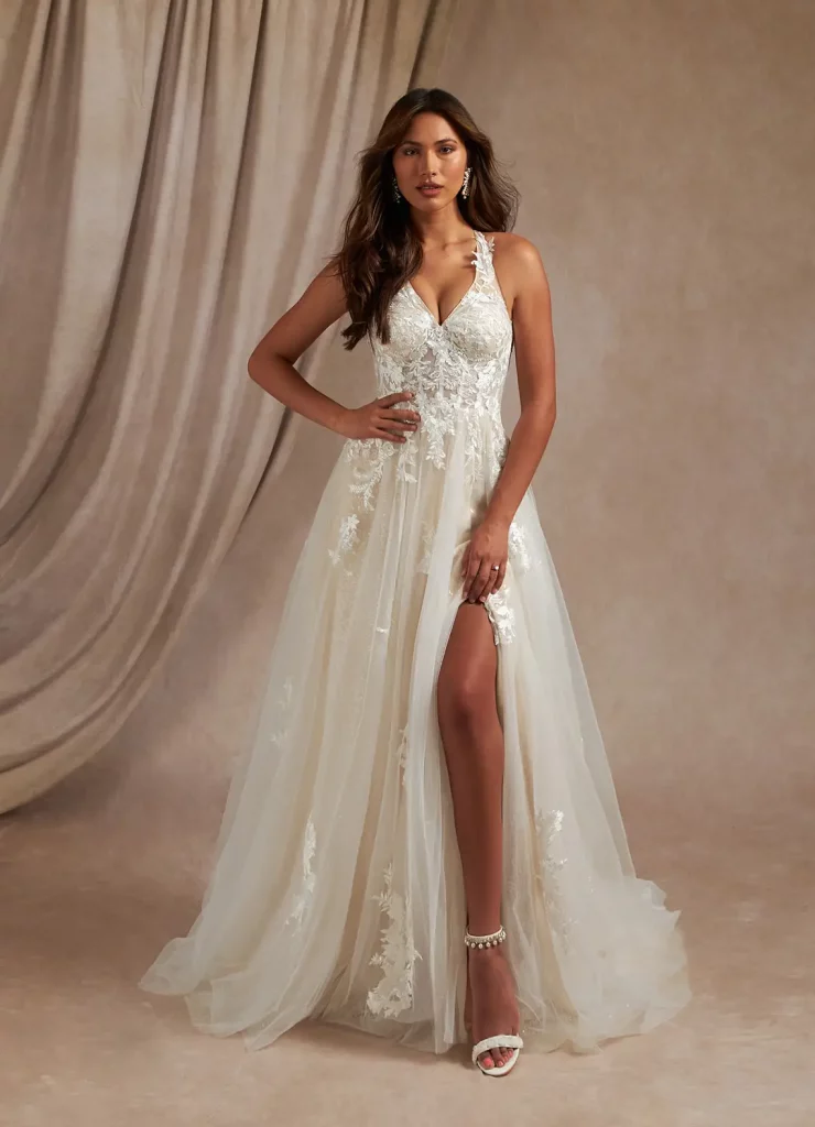 Diamond White Champagne A-Line Halter Sequins Tulle Dress